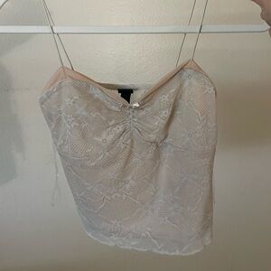 Lace Spaghetti Strap Top in Cream/Tan